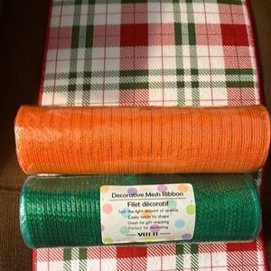 Meedee  Decorative Mesh Ribbon Set - Orange and Green . Meedee  10” wide .